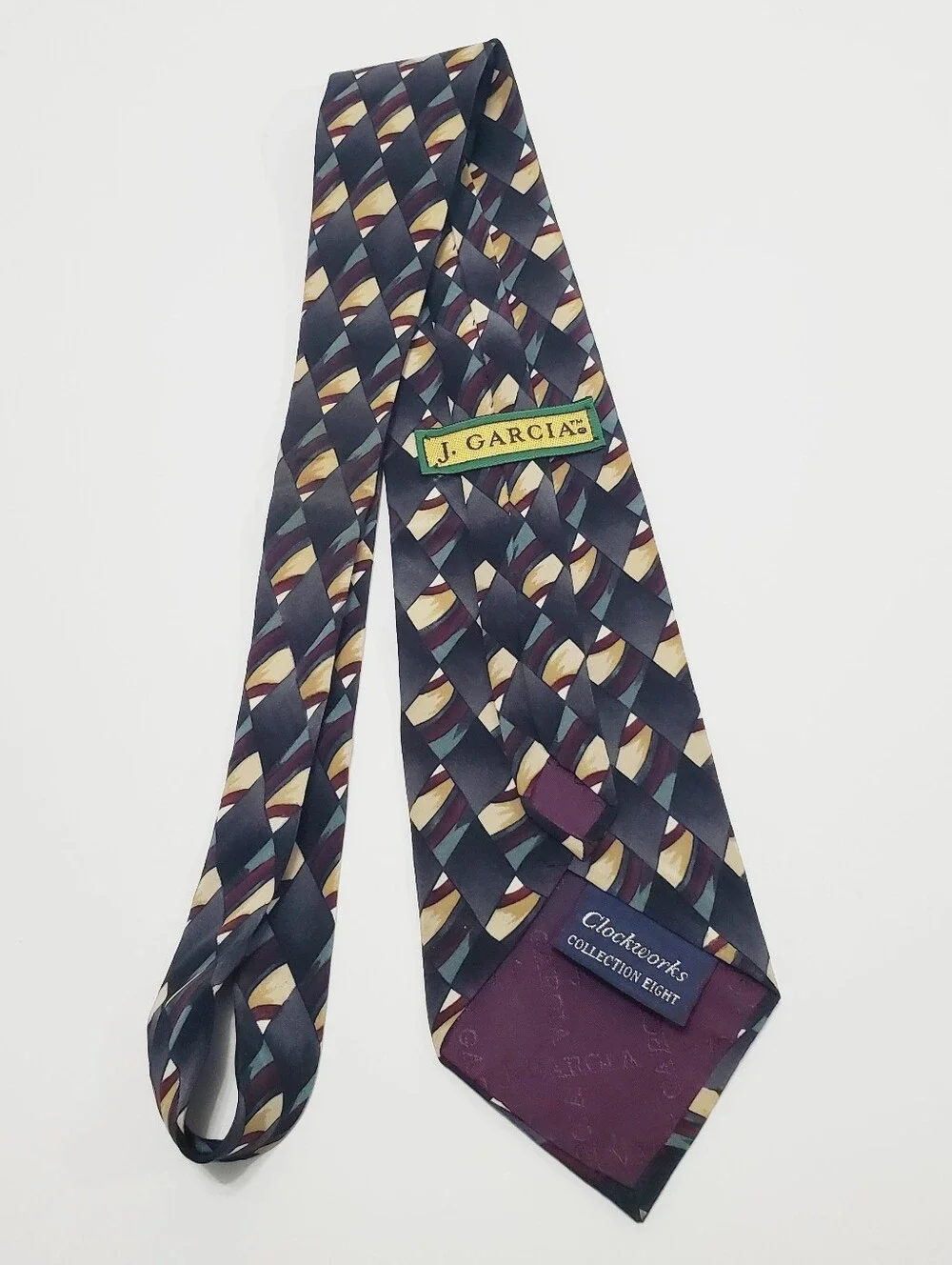 J. Garcia Men's Silk Neck Tie Blue Geometric Pattern 59x3.75
